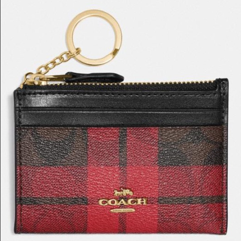 Coach NWT Red Plaid Card Holder/Wallet